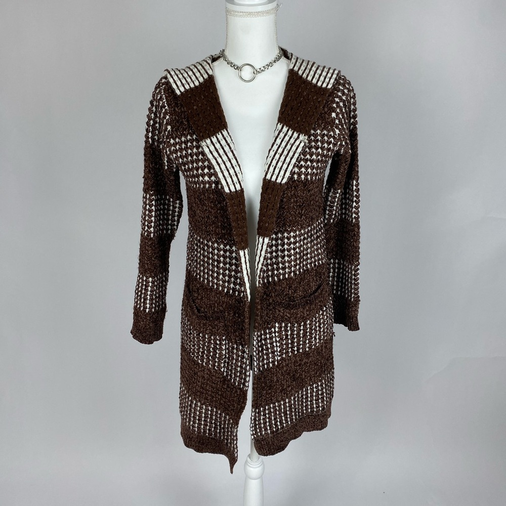 Brown and White Women's Sweater Cardigan